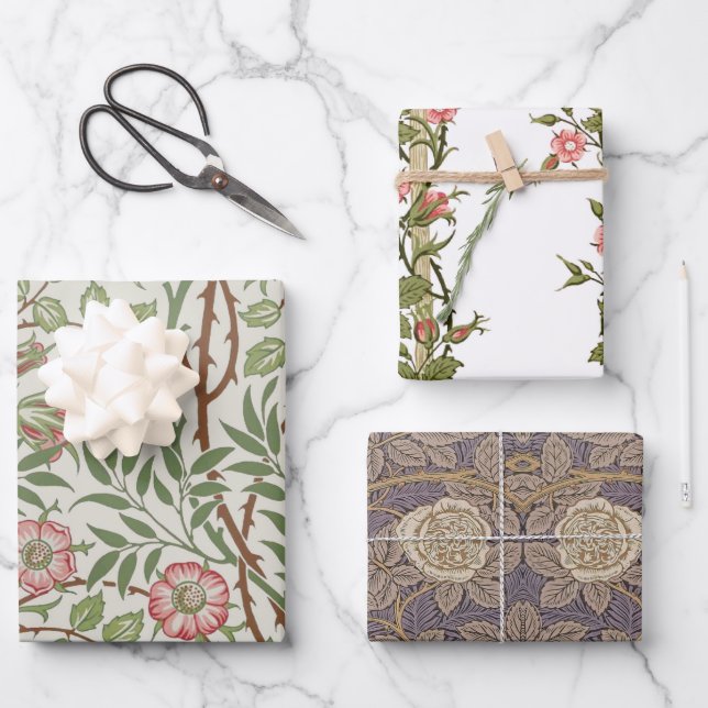 Pink Rambling Rose Vines Wrapping Paper Sheet (Front)