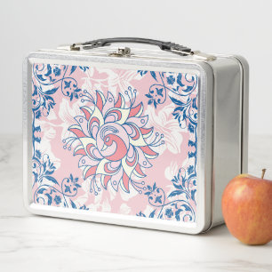 Pink Rangoli Floral Art, Bright Life Metal Lunch Box