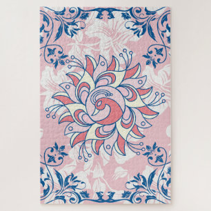 Pink Rangoli Floral Artwork Jigsaw Puzzle