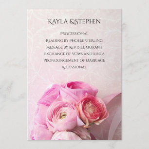 Pink ranunculus bouquet programme