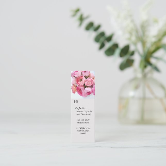 Pink ranunculus bunch mum bookmark  mini business card (Standing Front)