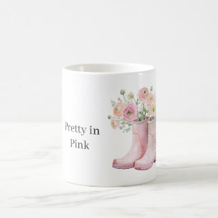 Pink Ranunculus Flowers Rain Boots Coffee Mug