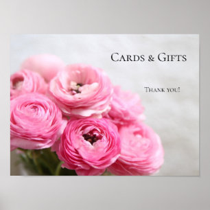 Pink ranunculus flowers sign
