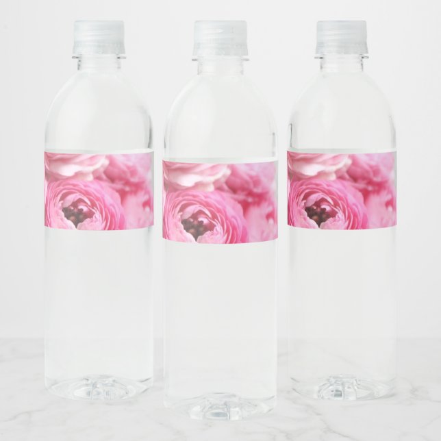 Pink ranunculus flowers  water bottle label (Bottles)