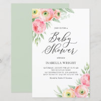 Pink Ranunculus Spring Baby Shower Invitation