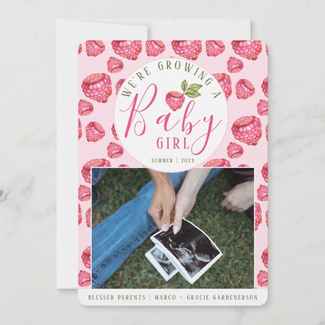 Pink Raspberries Baby Girl Invitation (Front)