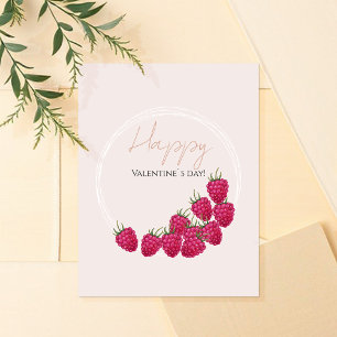 Pink Raspberries Watercolor Happy Valentine`s Day Card