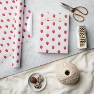 Pink Raspberries Watercolor Pattern Wrapping Paper