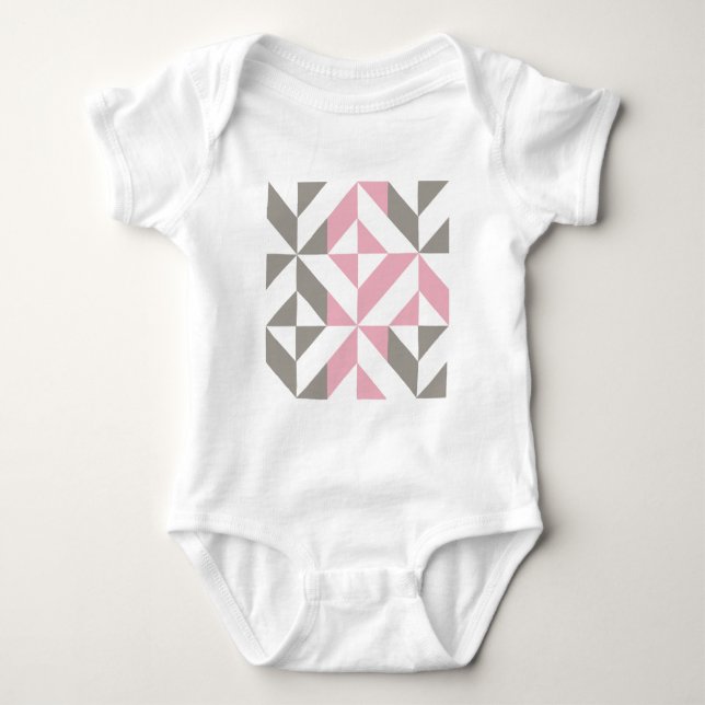Pink Raspberry and Silver Geometric ZigZag Baby Bodysuit (Front)