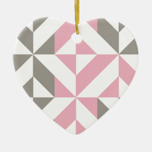 Pink Raspberry and Silver Geometric ZigZag Ceramic Tree Decoration