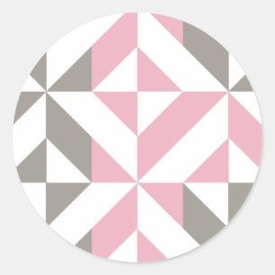 Pink Raspberry and Silver Geometric ZigZag Classic Round Sticker