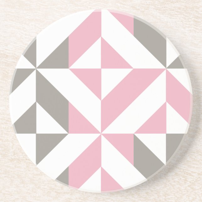 Pink Raspberry and Silver Geometric ZigZag Coaster (Front)