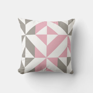 Pink Raspberry and Silver Geometric ZigZag Cushion