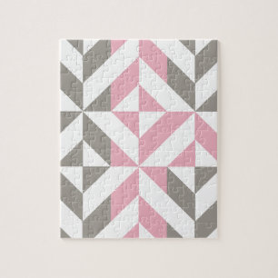 Pink Raspberry and Silver Geometric ZigZag Jigsaw Puzzle