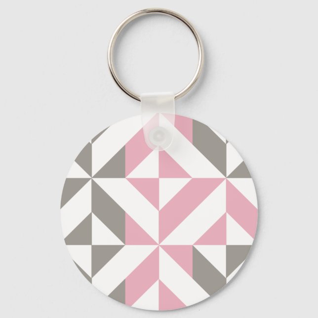 Pink Raspberry and Silver Geometric ZigZag Key Ring (Front)