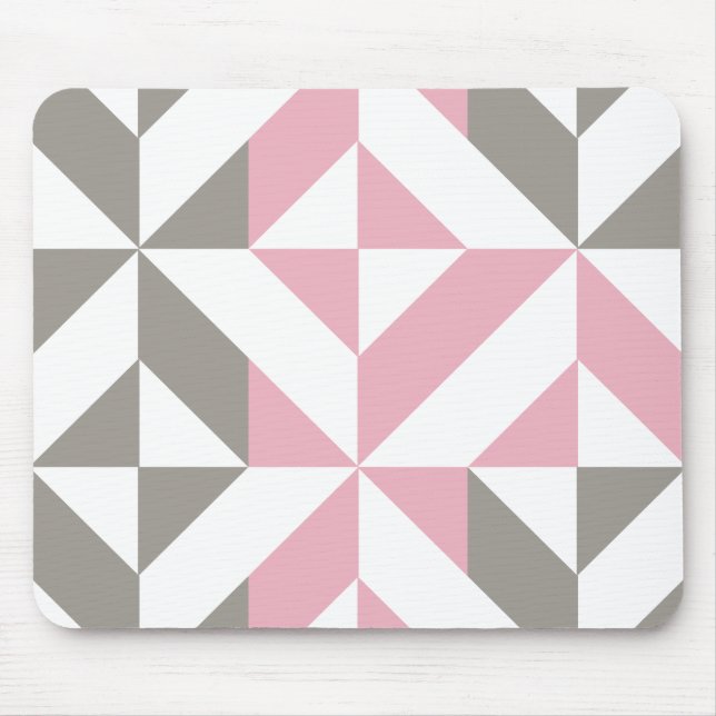 Pink Raspberry and Silver Geometric ZigZag Mouse Mat (Front)