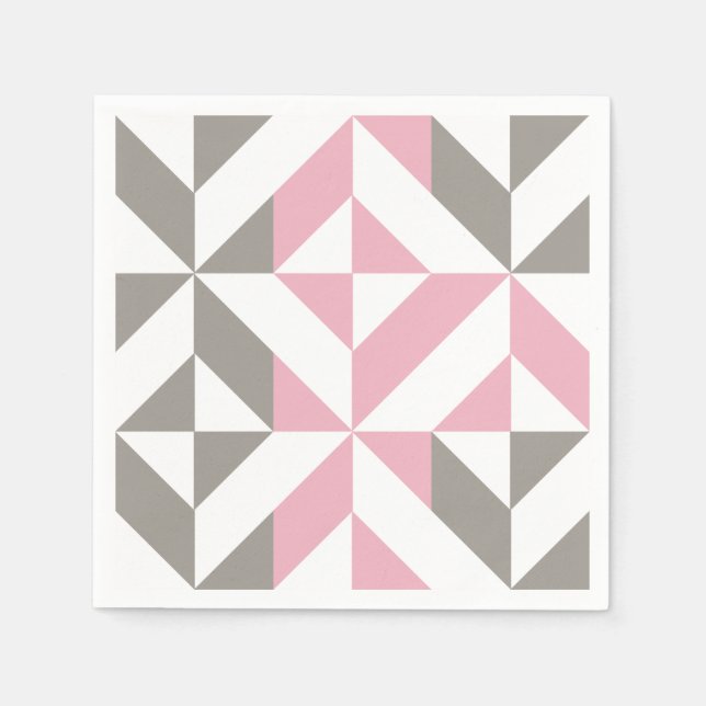 Pink Raspberry and Silver Geometric ZigZag Napkin (Front)
