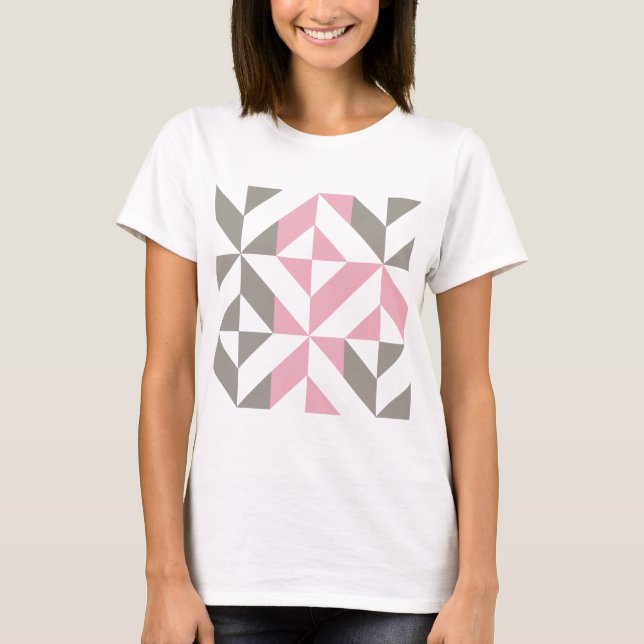 Pink Raspberry and Silver Geometric ZigZag T-Shirt (Front)