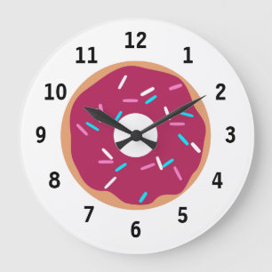 Pink Raspberry glazed doughnut Large Clock