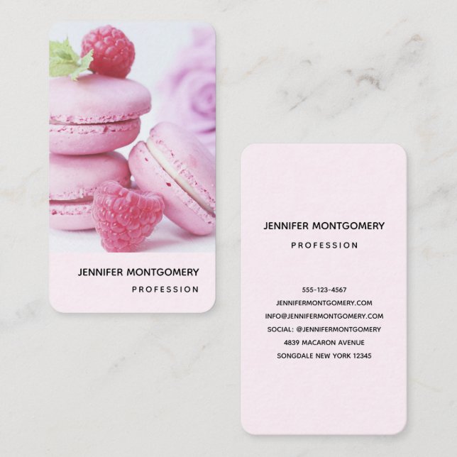 Pink Raspberry Macarons French Pastry Business Card (Front/Back)