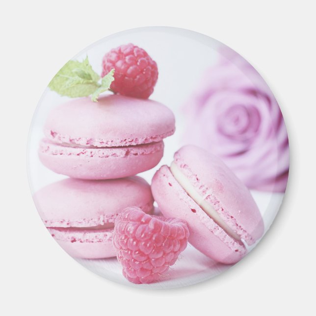 Pink Raspberry Macarons French Pastry Photo Magnet (Front)