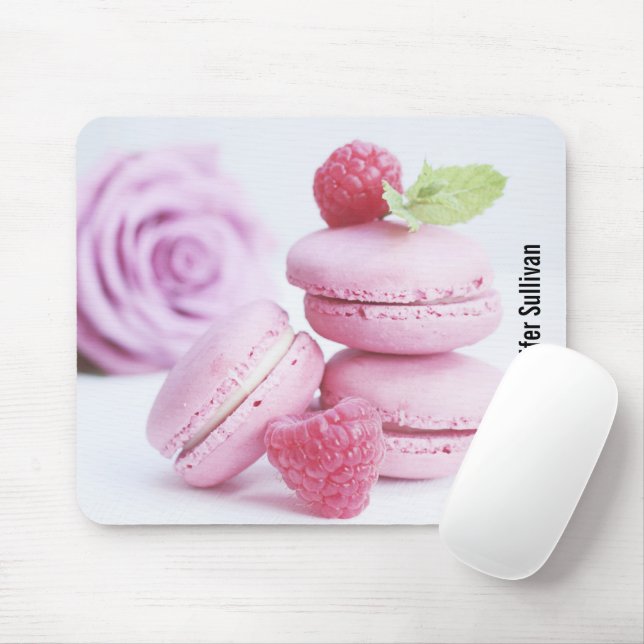 Pink Raspberry Macarons French Pastry Photo Mouse Mat (With Mouse)