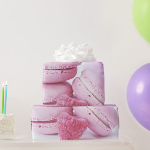 Pink Raspberry Macarons French Pastry Photo Wrapping Paper