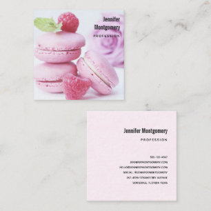 Pink Raspberry Macarons French Pastry Square Business Card