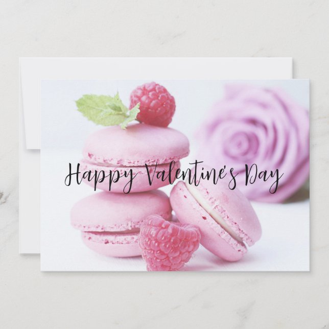 Pink Raspberry Macarons Valentine's Day Holiday Card (Front)