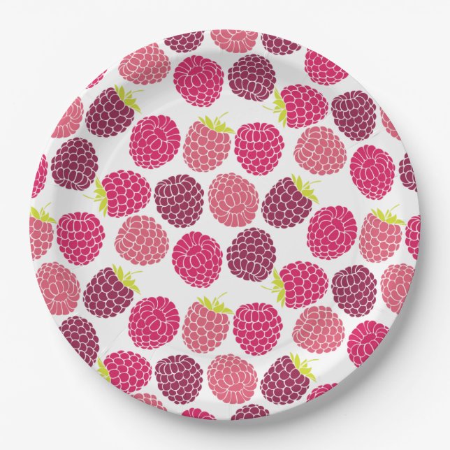 Pink Raspberry Pattern for Summer Party Fun Paper Plate (Front)