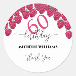 Pink Raspberry Watercolor Art Calligraphy Birthday Classic Round Sticker