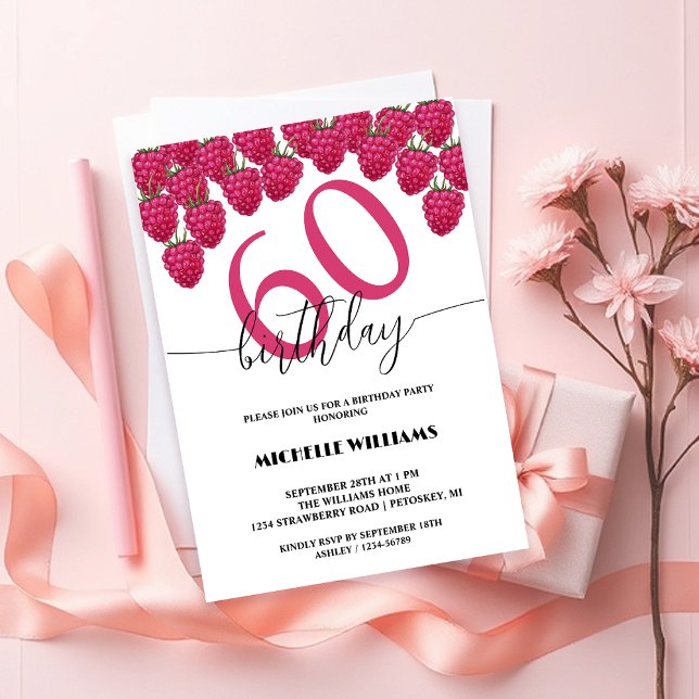Pink Raspberry Watercolor Art Calligraphy Birthday Invitation (Creator Uploaded)