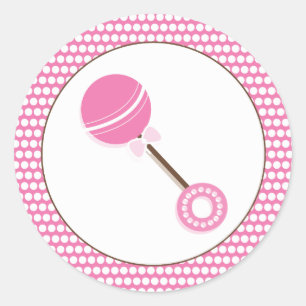 Pink Rattle Baby Shower Favour Sticker