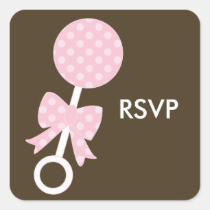 Pink Rattle Girl Baby Shower Square Sticker