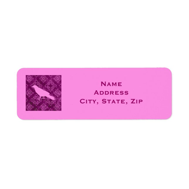 Pink raven on pink and purple damask personalised (Front)