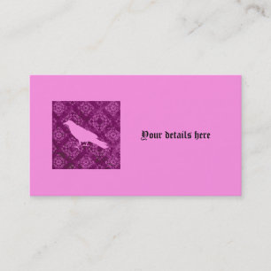 Pink raven on pink and purple damask personalised business card