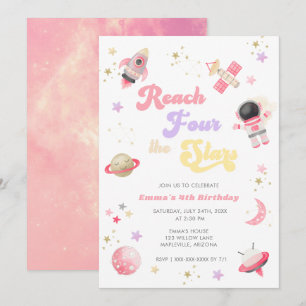 Pink Reach Four the Stars 4th Birthday Invitation