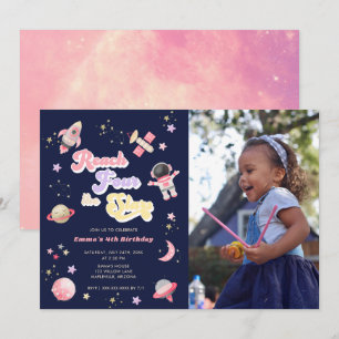 Pink Reach Four the Stars 4th Birthday Invitation