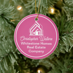 Pink Real Estate Company Custom Realtor Christmas Ceramic Tree Decoration