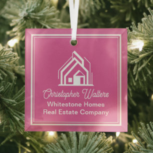 Pink Real Estate Company Custom Realtor Christmas Glass Tree Decoration