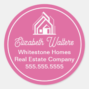 Pink Real Estate Company Personalised Realtor Classic Round Sticker