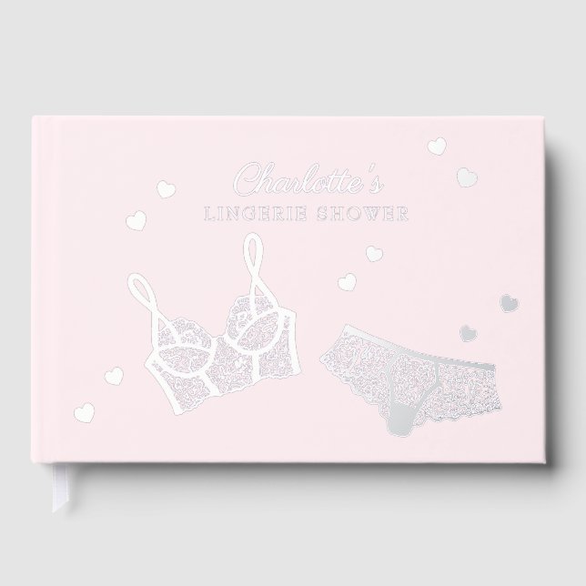 Pink Real Foil Lingerie Shower Bridal Shower Name Guest Book (Front)