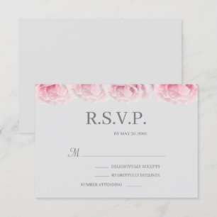 Pink Real Rose Flowers Elegant Grey Wedding RSVP Invitation