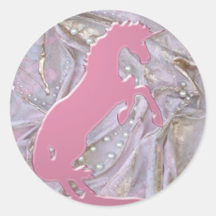 Pink Rearing Unicorn Silhouette (textured) Classic Round Sticker