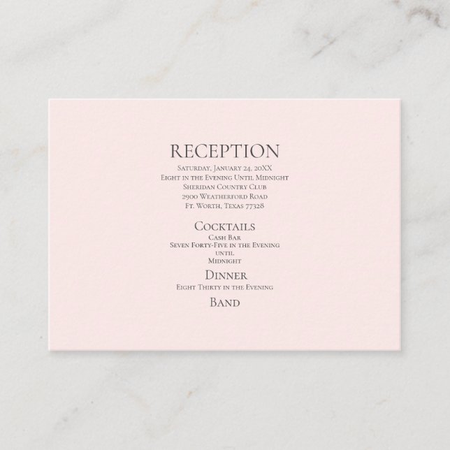 Pink Reception Cash Bar Wedding Enclosure Card (Front)