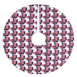 Pink Record Player Houndstooth X-mas Tree Skirt