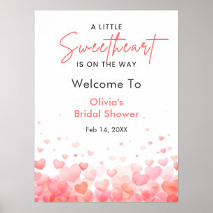 Pink & Red A Little Sweetheart Baby Shower Welcome Poster