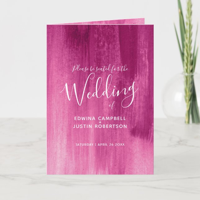 Pink red abstract art wedding programs programme (Front)