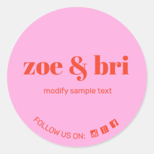 Pink Red  Add Your Logo Social Media Classic Round Sticker