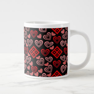 Pink, Red and Black Valentine's Day Pattern Large Coffee Mug